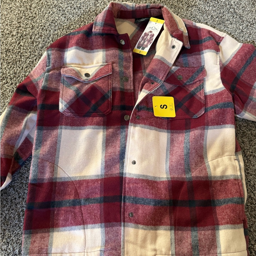 Plaid Button Down Shirt - Red and Cream
